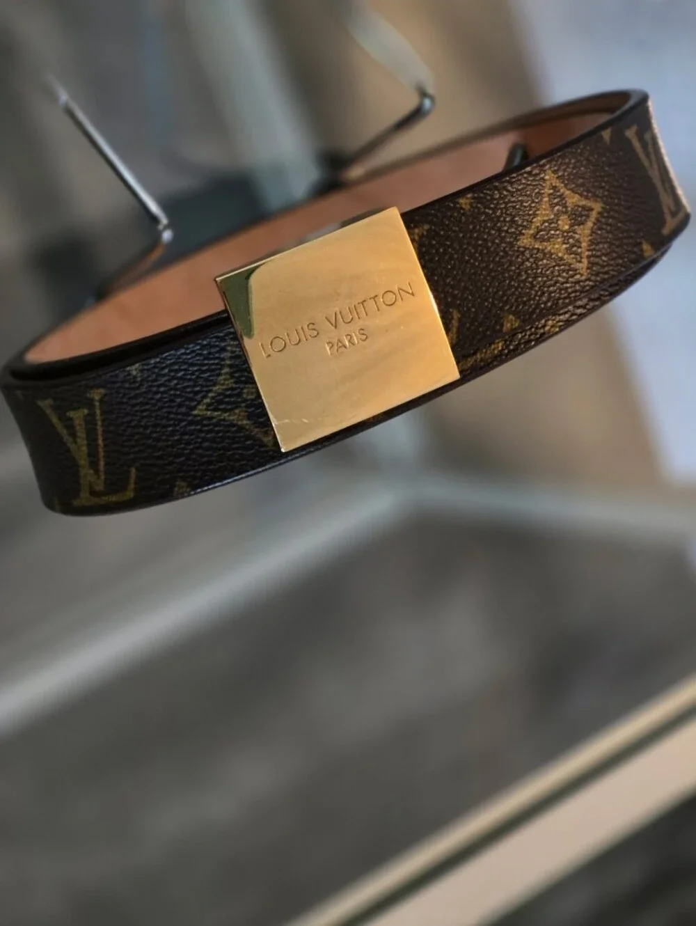 Louis Vuitton Brown Monogram Canvas Belt with Gold Plate Buckle-Size 85 cm